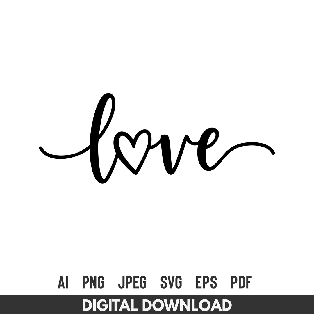 Love Script SVG: Heart Cut File for Cricut Silhouette - Etsy