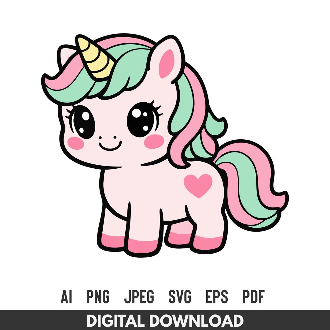Cute Unicorn SVG - Kawaii Baby Clipart for Birthday Cut File for Cricut ...