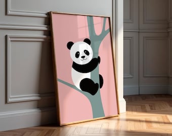 Süßer Panda Kunstdruck | Minimalistische Tierkindergarten-Wand-Kunst-Digitaler Download | Kawaii Kinderzimmer Dekor Moderne Boho Panda Poster Printable