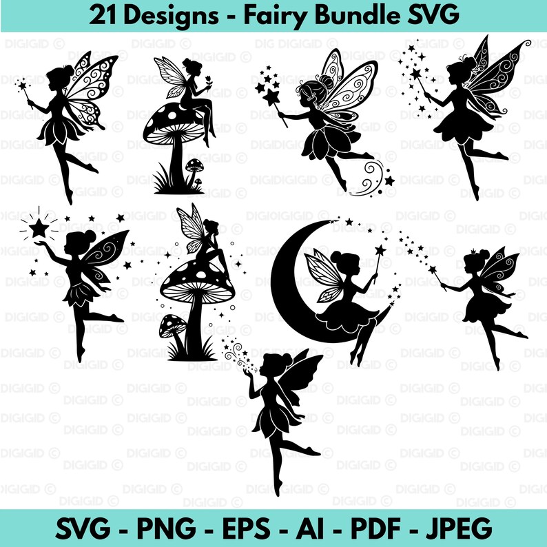 Fairy Svg Bundle, Fairy Silhouette Svg, Magical Fairy Clipart, Fantasy ...