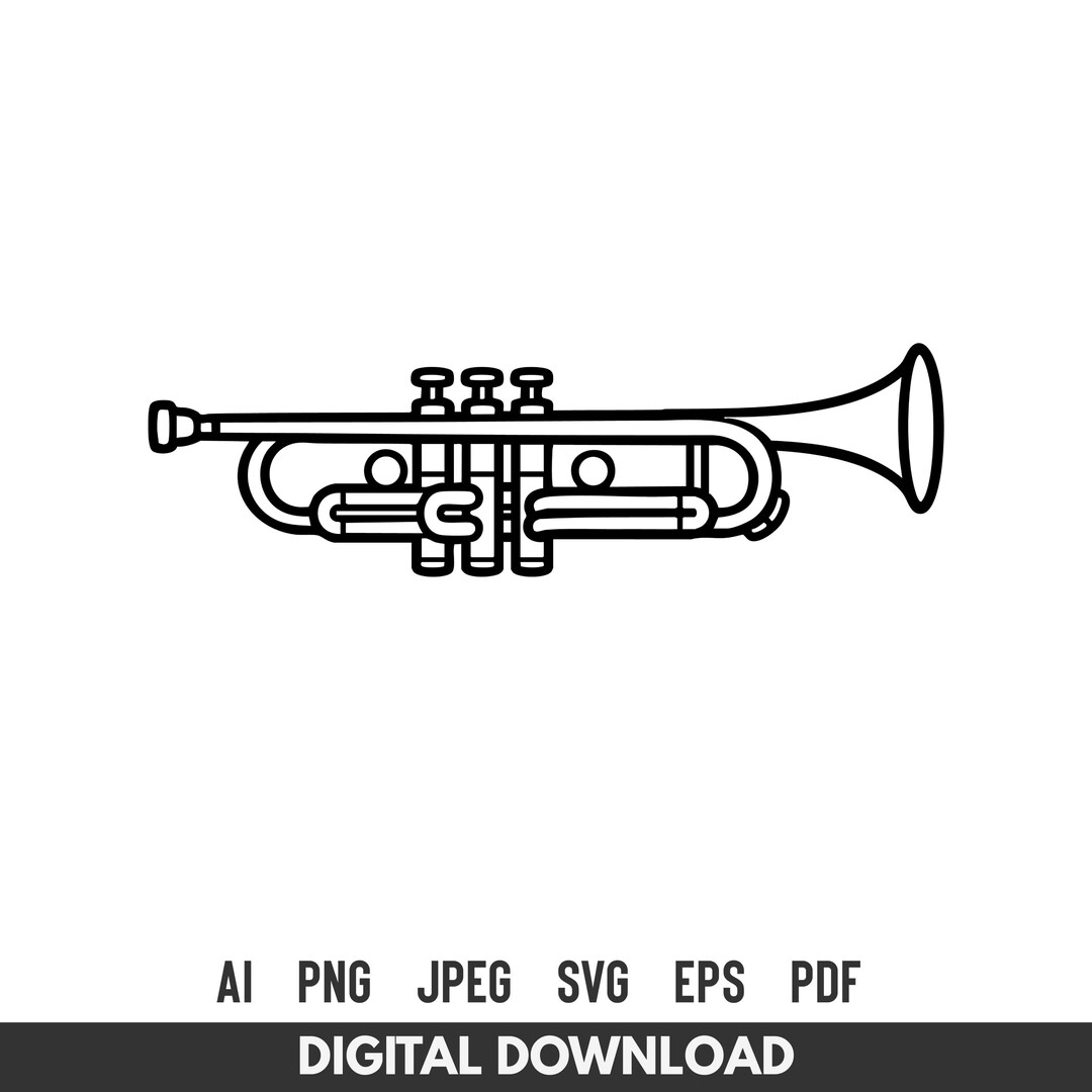 Trumpet SVG | Brass Instrument Line Art Cut File for Cricut ...