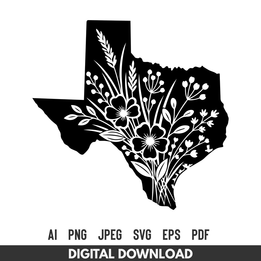 Texas SVG – Floral State Outline Cut File for Cricut Silhouette - Etsy