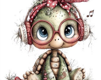 Pacchetto di 20 clipart di tartarughe carine in formato JPG / Illustrazioni di tartarughe marine ad acquerello in stile fantasioso / Decorazioni murali per la cameretta, per junk journal e sublimazione