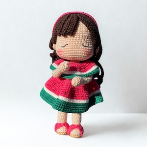 Crochet Watermelon Doll: Handmade Amigurumi Girl Toy, Catania Cotton