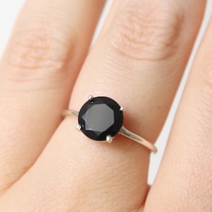 8mm Round Black Spinel Solitaire Ring, Black Spinel Engagement Ring, Black Diamond Alternative, Faceted Onyx, 14k Solid Gold Sterling Silver image 1