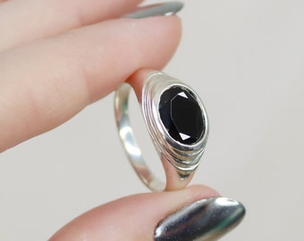 Pond Ring with Black Spinel, Sculptural Signet Ring, Bezel Set Black Diamond Statement Ring, Men's Signet Ring, Men's Engagement Ring