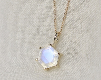 Hexagon Moonstone Pendant Necklace