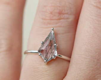 12x7 Tourmalinated Quartz Kite Solitaire Ring