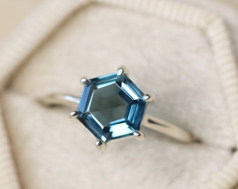 8mm Hexagon London Blue Topaz Solitaire Ring