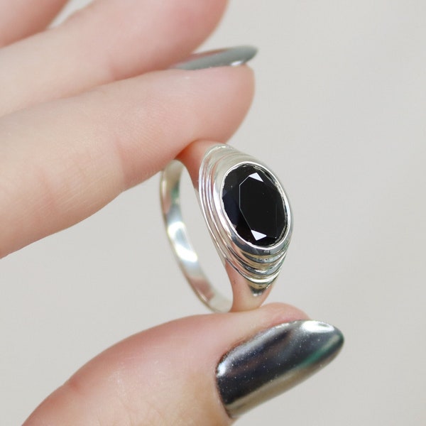 Pond Ring with Black Spinel, Sculptural Signet Ring, Bezel Set Black Diamond Statement Ring, Men's Signet Ring, Men's Engagement Ring