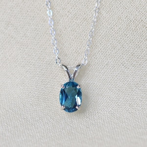 London Blue Topaz Pendant Necklace, 7x5 Oval London Blue Topaz Necklace, Something Blue, London Blue Topaz Jewelry, November Birthstone