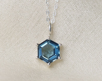 Hexagon London Blue Topaz Pendant Necklace