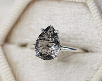 10x7 Pear Tourmalinated Quartz Solitaire Ring