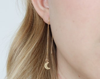 Gold Fill Crescent Moon Threader Earrings