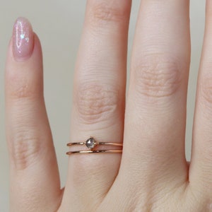 Starlight Bridal Set, Salt and Pepper Diamond Wedding Ring Set, Rose Cut Diamond Engagement Ring Set, Thin Wedding Rings, Delicate Ring Set