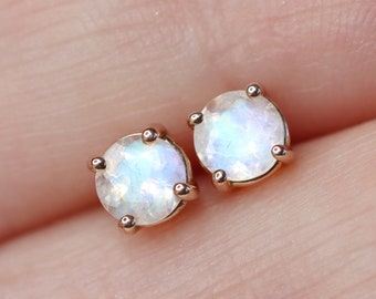 4mm Round Faceted Moonstone Stud Earrings