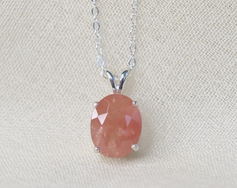 Oregon Sunstone Pendant Necklace, Sunstone Necklace, 10x8 Oval Oregon Sunstone Pendant, Faceted Round Oregon Sunstone, Ethically Mined Gems