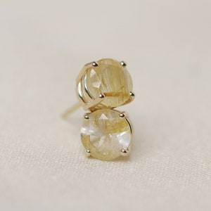 Golden Rutilated Quartz Stud Earrings, 7mm Round Stud Earrings, Rutilated Quartz Jewelry, Gold Rutile Quartz, Quartz Crystal Earrings