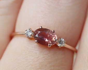 Trilogy Ring with Oregon Sunstone and Diamonds