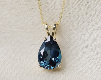 13x9 Pear Cut London Blue Topaz Pendant Necklace