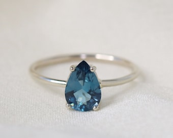 10x7 Pear London Blue Topaz Solitaire Ring