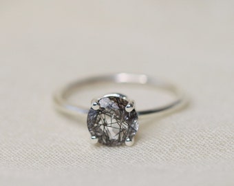 7mm Tourmalinated Quartz Solitaire Ring