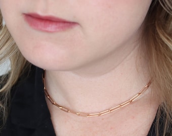 Sol Necklace in Rose Gold Fill, Rose Gold Link Necklace, Paper Clip Chain Necklace, Rose Gold Layering Necklace, Layering Chain, Copper