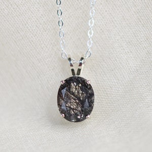 10x8 Oval Tourmalinated Quartz Necklace, Black Rutilated Quartz Necklace, Tourmalinated Quartz Necklace, Black Rutile, Pendant Necklace