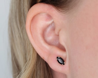 8x4 Marquise Black Spinel Stud Earrings