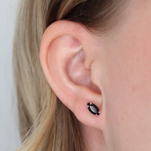 Black Spinel Stud Earrings, 8x4 Marquise Black Spinel Earrings, Black Diamond Alternative Earrings, Black Stud Earrings, Push Back Studs