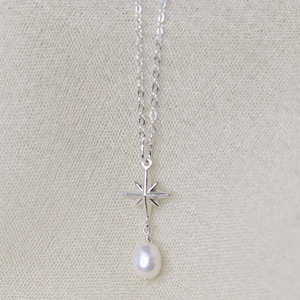 Celestial Pearl Necklace, Pearl Pendant Necklace, Bridal Pearl Necklace, June Birthstone, Bridesmaid Gift Delicate Freshwater Pearl Necklace