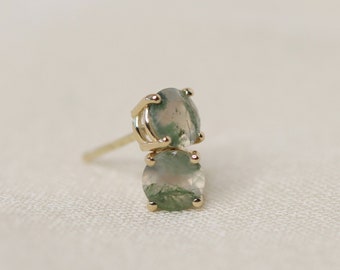 5mm Round Moss Agate Stud Earrings