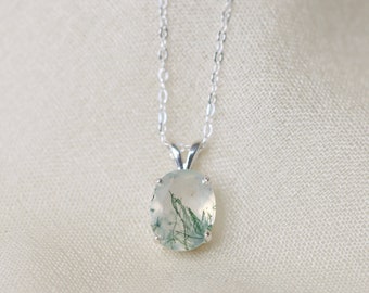 10x8 Oval Moss Agate Pendant Necklace