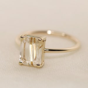 9x7 Emerald Cut Golden Rutilated Quartz Solitaire Ring, Golden Rutilated Quartz Engagement Ring, Gold Rutile, 14k Solid Gold Sterling Silver