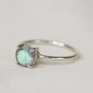 7mm Faceted Labradorite Solitaire Ring, Labradorite Engagement Ring, Round Brilliant, Blue Green, 4 Prong Round, 14k Solid Gold, Silver