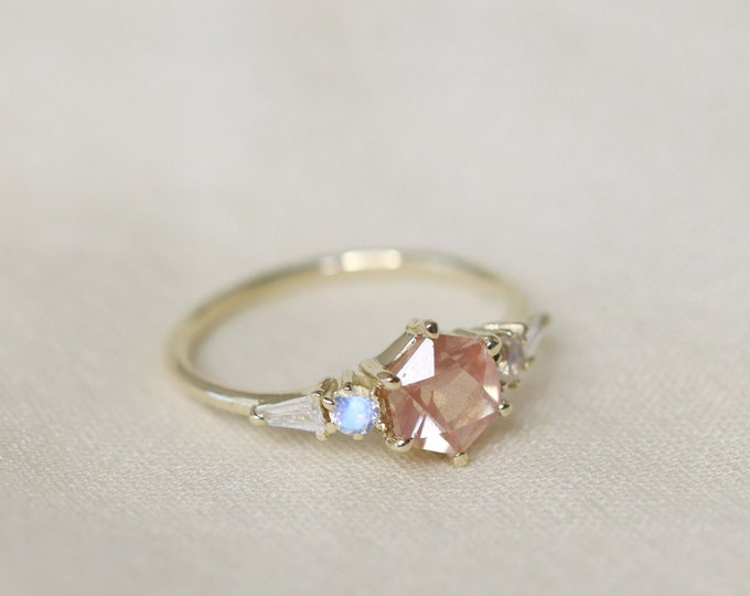 Featured listing image: The Sun and Moon Huntington Ring in Oregon Sunstone, Moonstone and Diamonds, Oregon Sunstone Engagement Ring, Moonstone Engagement Ring