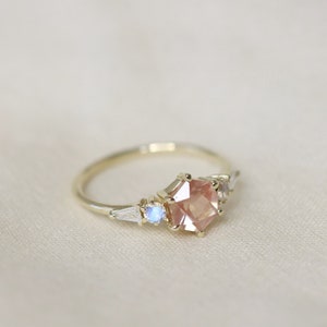 The Sun and Moon Huntington Ring in Oregon Sunstone, Moonstone and Diamonds, Oregon Sunstone Engagement Ring, Moonstone Engagement Ring