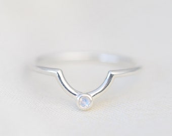 Bezel Crescent Ring with Moonstone