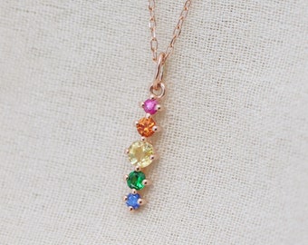 Rainbow Artemis Pendant Necklace, Rainbow Sapphire Necklace, September Birthstone Pendant, Colorful Rainbow Jewelry, LGBTQ Pride Jewelry