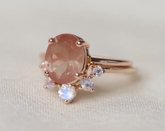 Sun & Moon Artemis Crown Ring Set - Oregon Sunstone, Moonstone, 14k Gold or Sterling Silver
