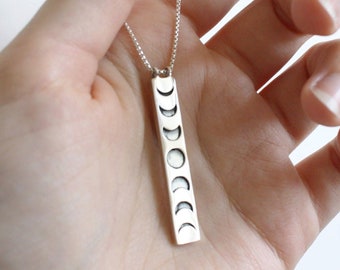 Moon Phase Necklace, Sterling Silver Moon Necklace, Crescent Moon Necklace, Phases Of The Moon Necklace, Celestial Jewelry, Wiccan Jewelry