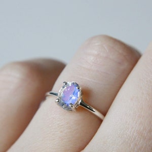 7x5 Oval Moonstone Solitaire Ring, Faceted Rainbow Moonstone Engagement Ring, June Birthstone, 14k Solid Gold Sterling Silver Something Blue image 6
