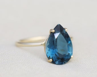 13x9 Pear London Blue Topaz Solitaire Ring