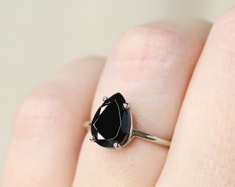 10x7 Pear Black Spinel Solitaire Ring