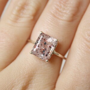 Strawberry Quartz Ring, Red Fire Quartz Ring, Lepidocrocite Ring, 10x8 Emerald Cut Strawberry Quartz, Rutilated Quartz Engagement Ring