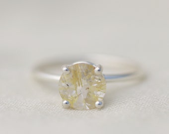 8mm Golden Rutilated Quartz Solitaire Ring