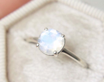 7mm Faceted Moonstone Solitaire Ring