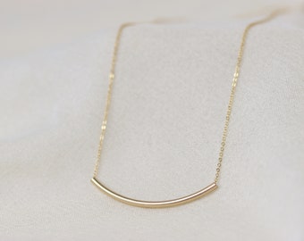 Gold Fill Curved Bar Necklace