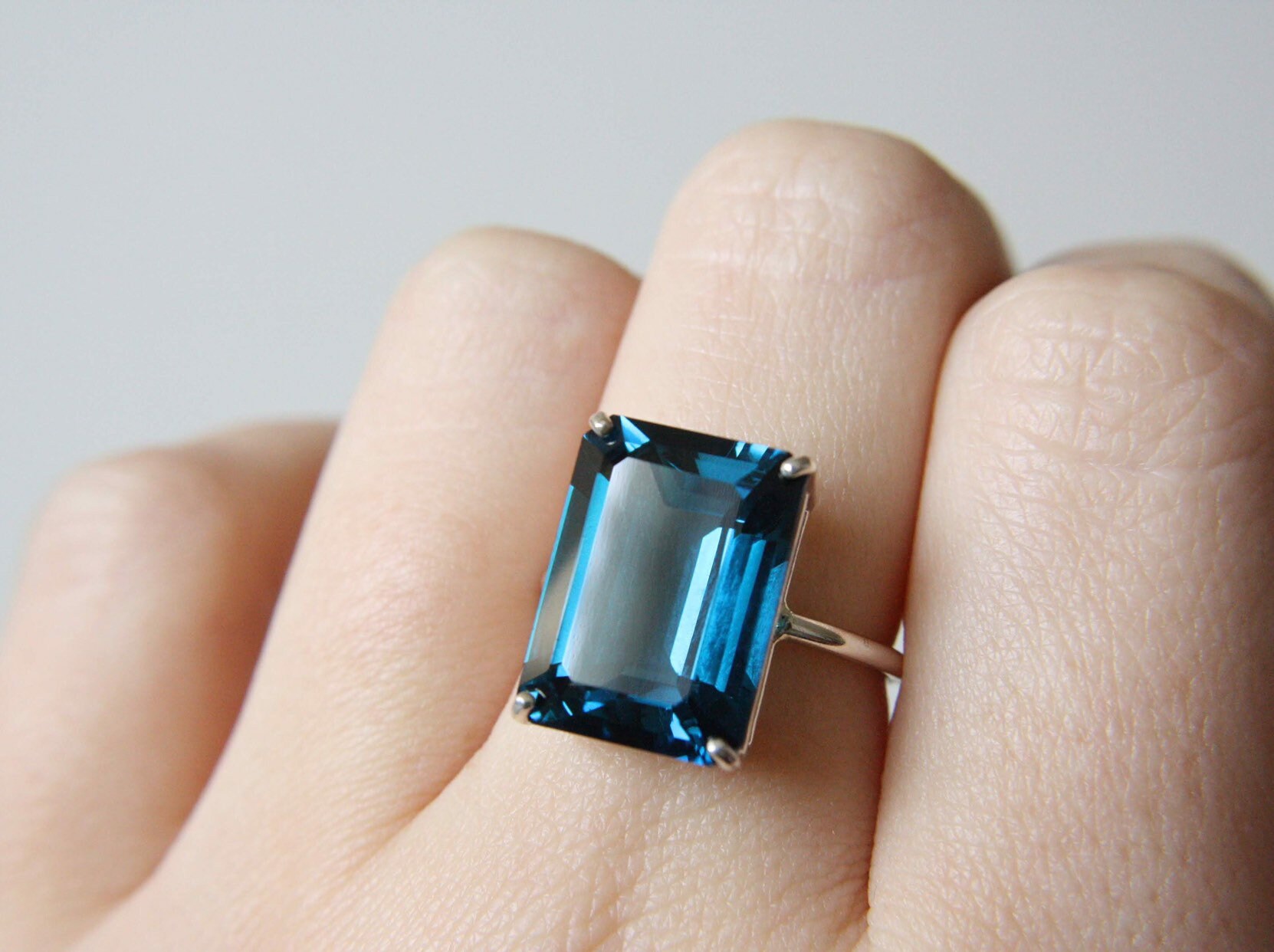 Large Genuine Emerald Cut London Blue Topaz 16X12 MM 13.88 Carats