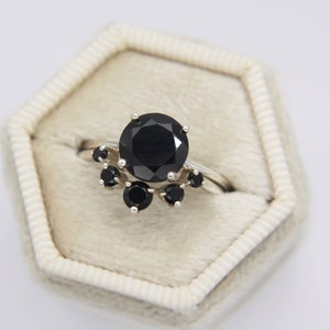 8mm Round Black Spinel Solitaire Ring, Black Spinel Engagement Ring, Black Diamond Alternative, Faceted Onyx, 14k Solid Gold Sterling Silver image 6